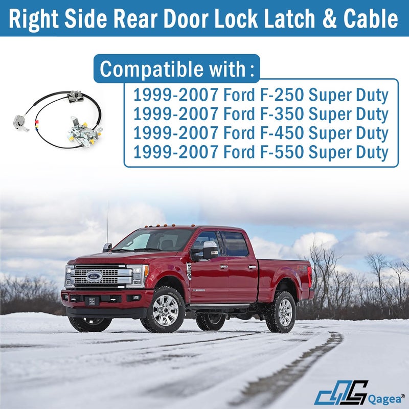 مزلاج وكابل قفل الباب الخلفي - جانب الراكب الأيمن - بديل لسيارة Ford F250 F350 F450 F550 Super Duty، مجموعة مزالج القفل العلوية والسفلية تحل محل مجموعة # 6C3Z-28264A00-A 6C3Z28264A00A - Image 2